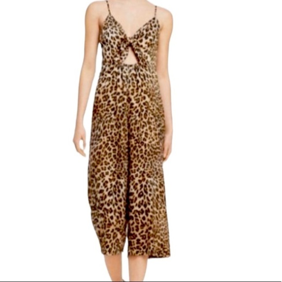 CRYSTAL SKY Animal Pint Crepe Cropped Wide Leg Drapey Romper Size 7 NEW - Picture 1 of 11